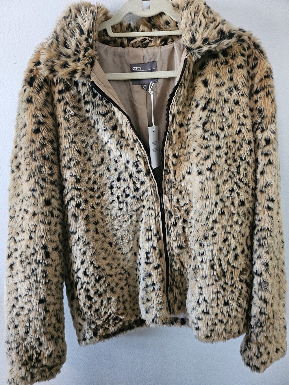 ASOS Leopard-Print Faux Fur Bomber Jacket in Tan and Black